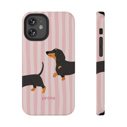 Dachshund Pink Stripes x Emberli Phone Case