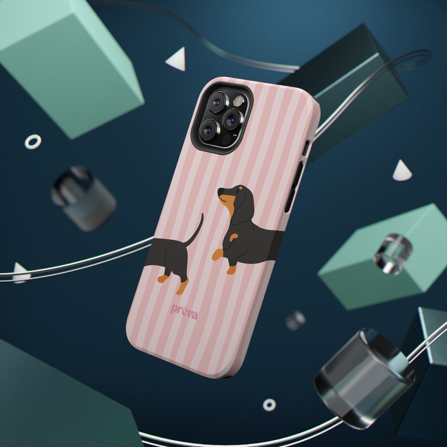Dachshund Pink Stripes x Emberli Phone Case