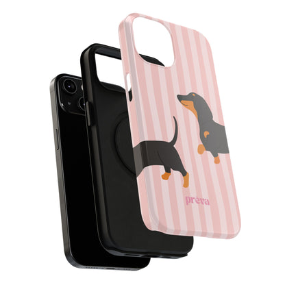 Dachshund Pink Stripes x Emberli Phone Case