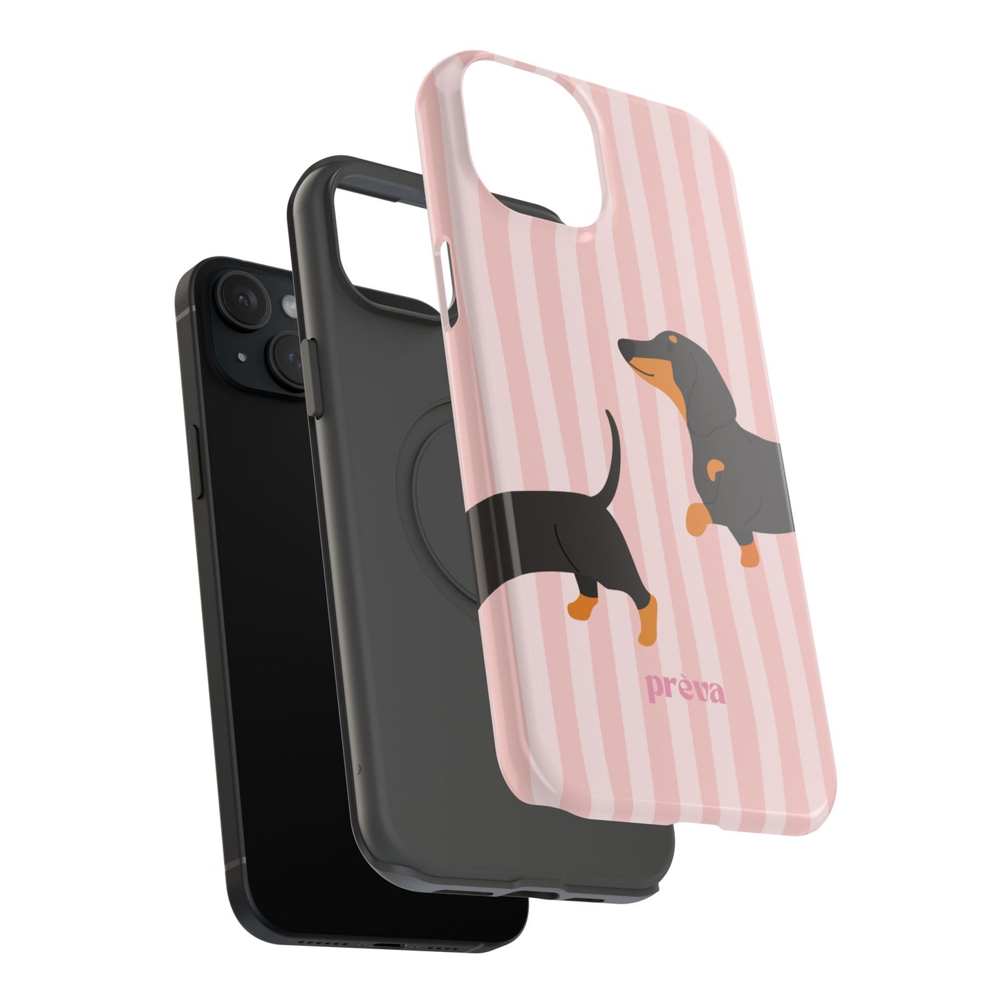 Dachshund Pink Stripes x Emberli Phone Case