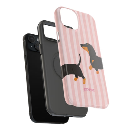 Dachshund Pink Stripes x Emberli Phone Case