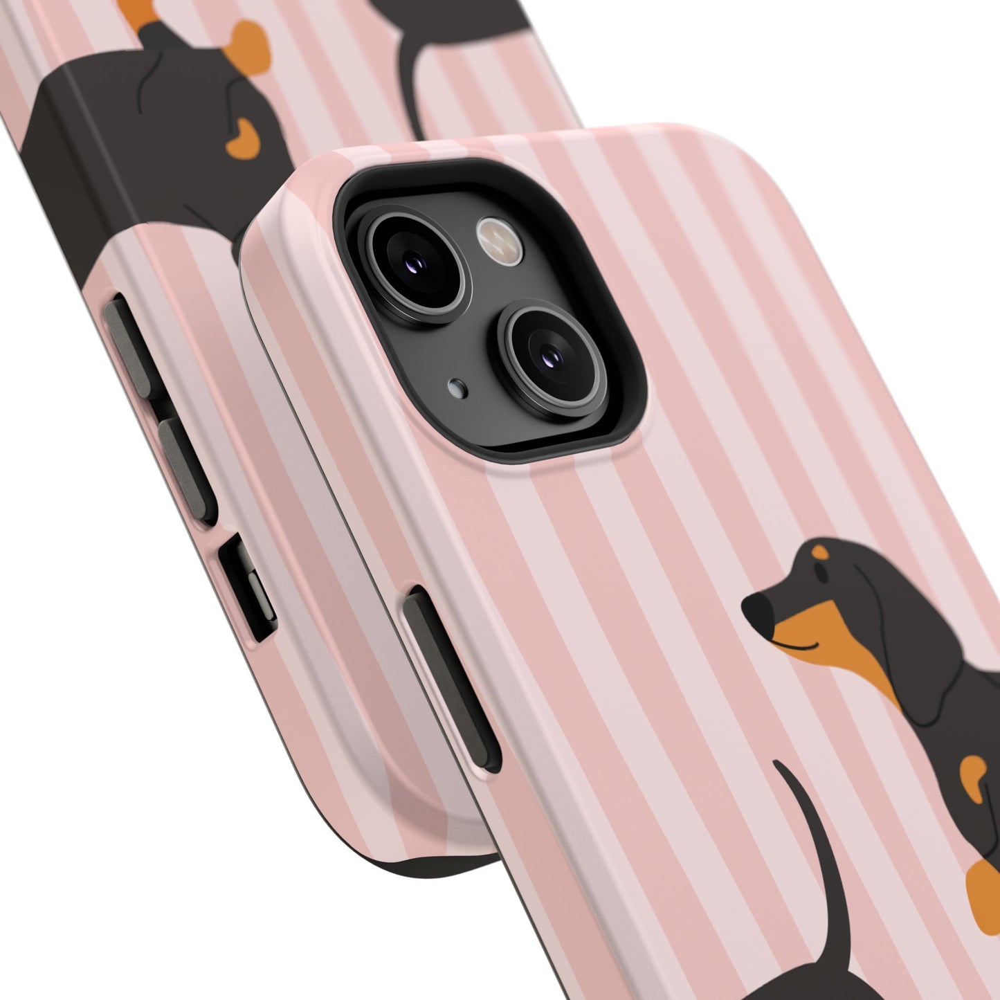 Dachshund Pink Stripes x Emberli Phone Case
