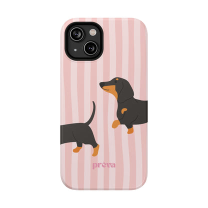 Dachshund Pink Stripes x Emberli Phone Case