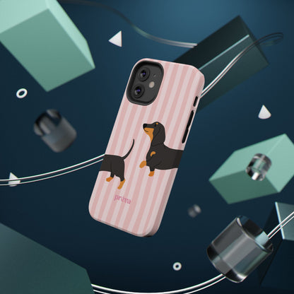 Dachshund Pink Stripes x Emberli Phone Case