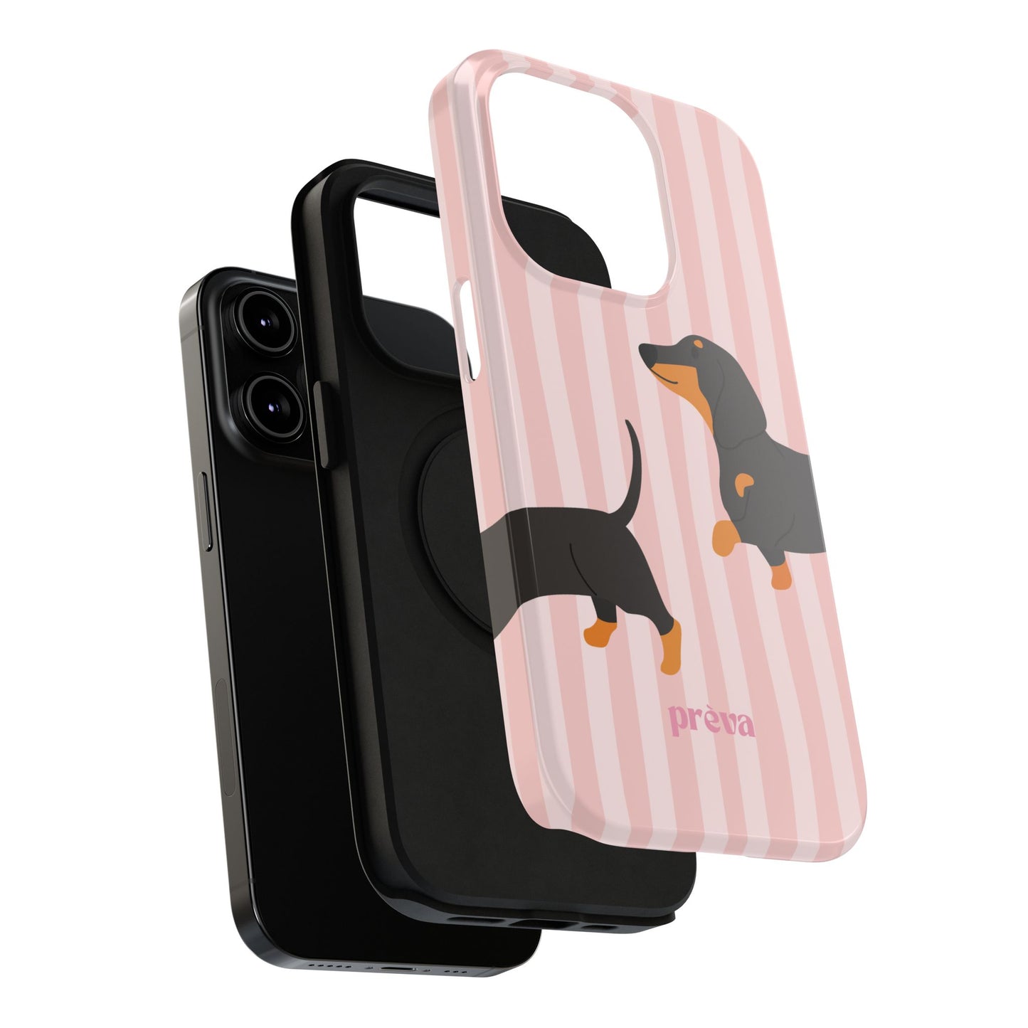 Dachshund Pink Stripes x Emberli Phone Case