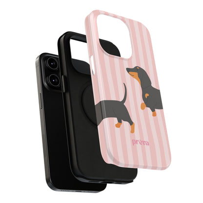 Dachshund Pink Stripes x Emberli Phone Case
