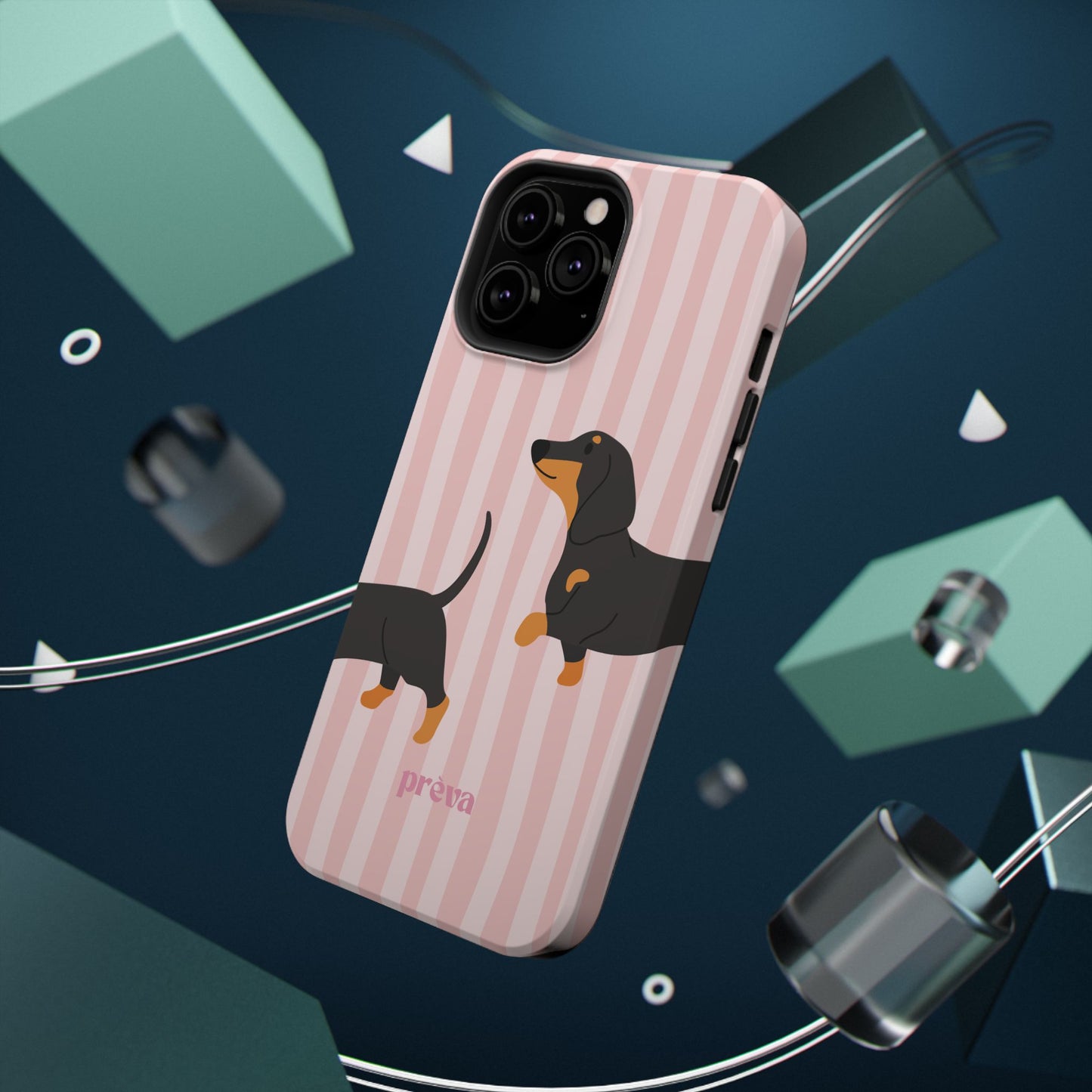 Dachshund Pink Stripes x Emberli Phone Case