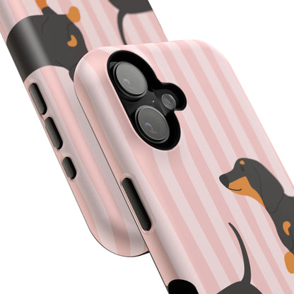 Dachshund Pink Stripes x Emberli Phone Case