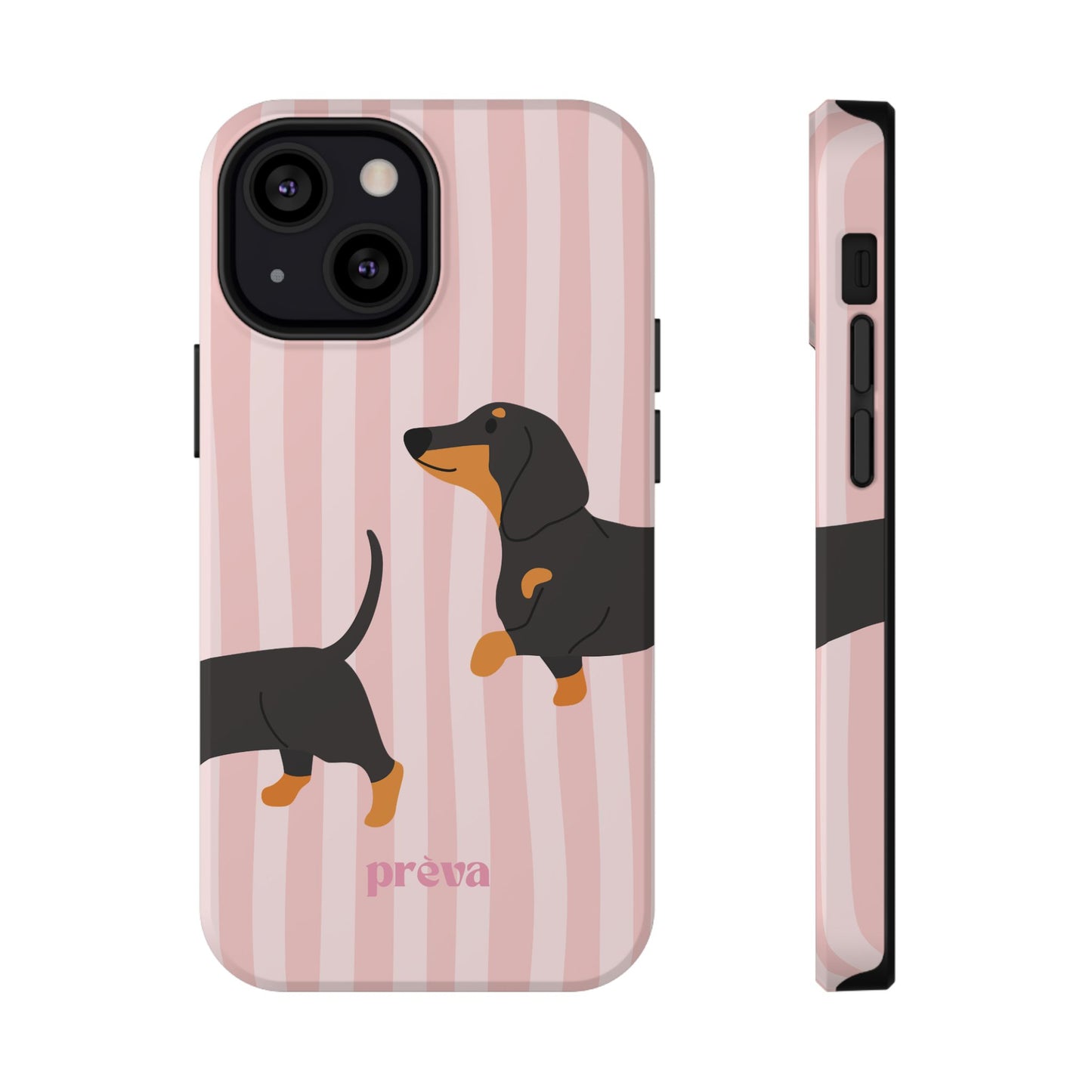 Dachshund Pink Stripes x Emberli Phone Case