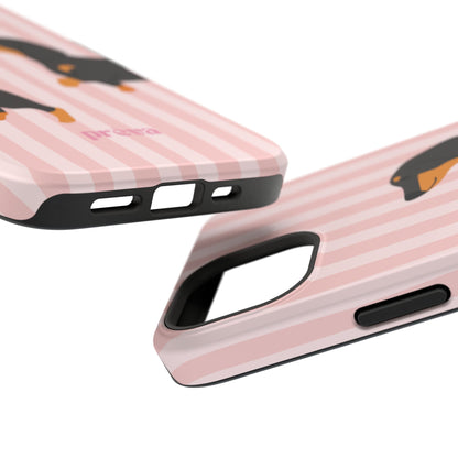 Dachshund Pink Stripes x Emberli Phone Case