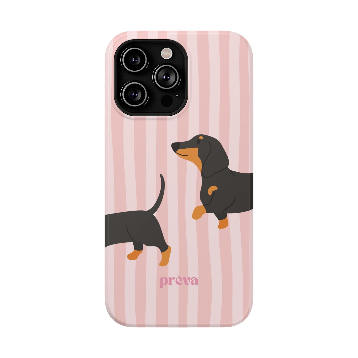 Dachshund Pink Stripes x Emberli Phone Case
