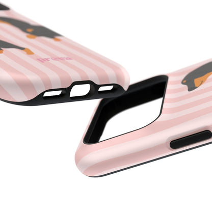Dachshund Pink Stripes x Emberli Phone Case