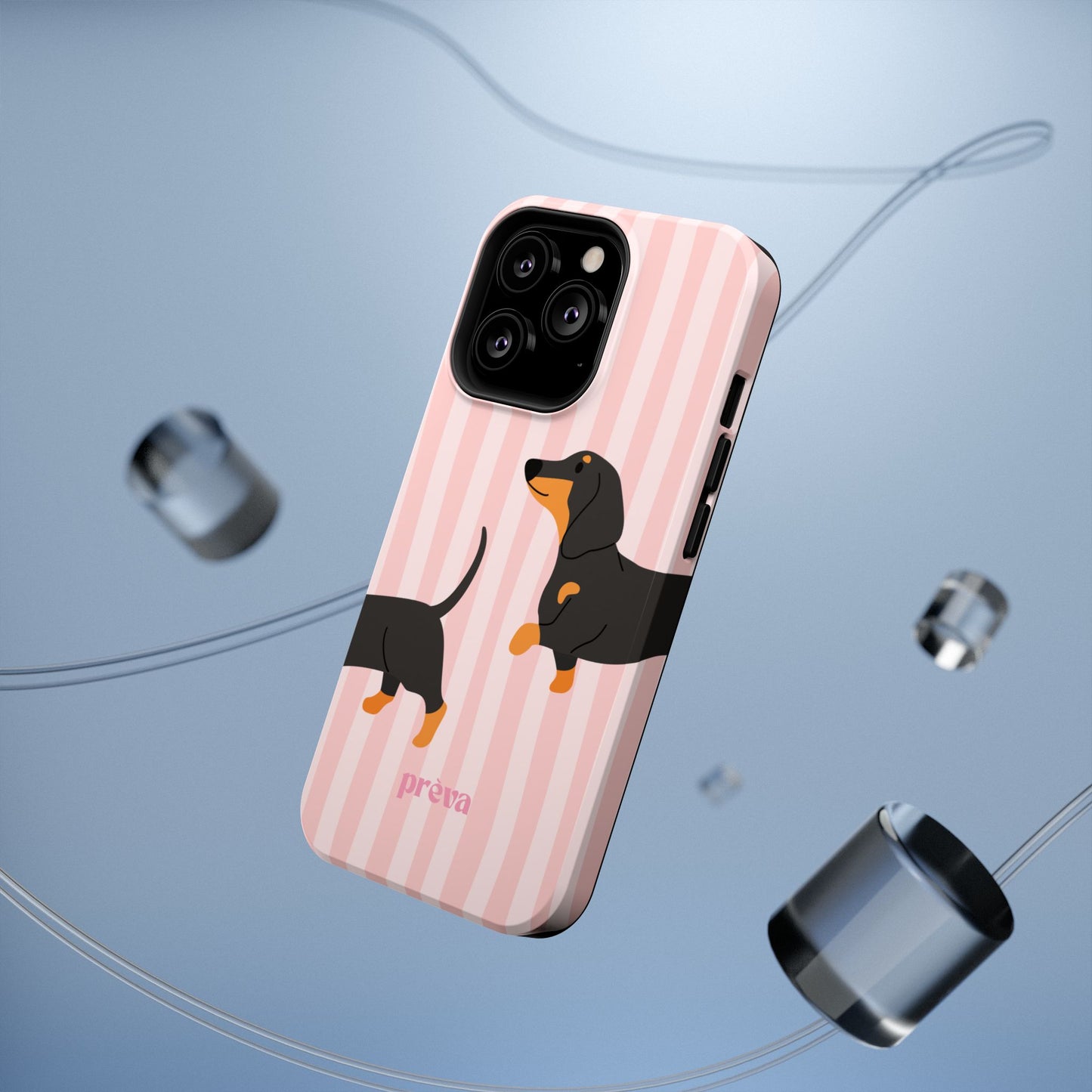 Dachshund Pink Stripes x Emberli Phone Case