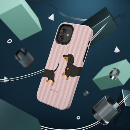 Dachshund Pink Stripes x Emberli Phone Case