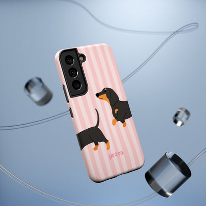 Dachshund Pink Stripes x Emberli Phone Case