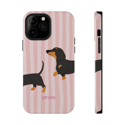 Dachshund Pink Stripes x Emberli Phone Case