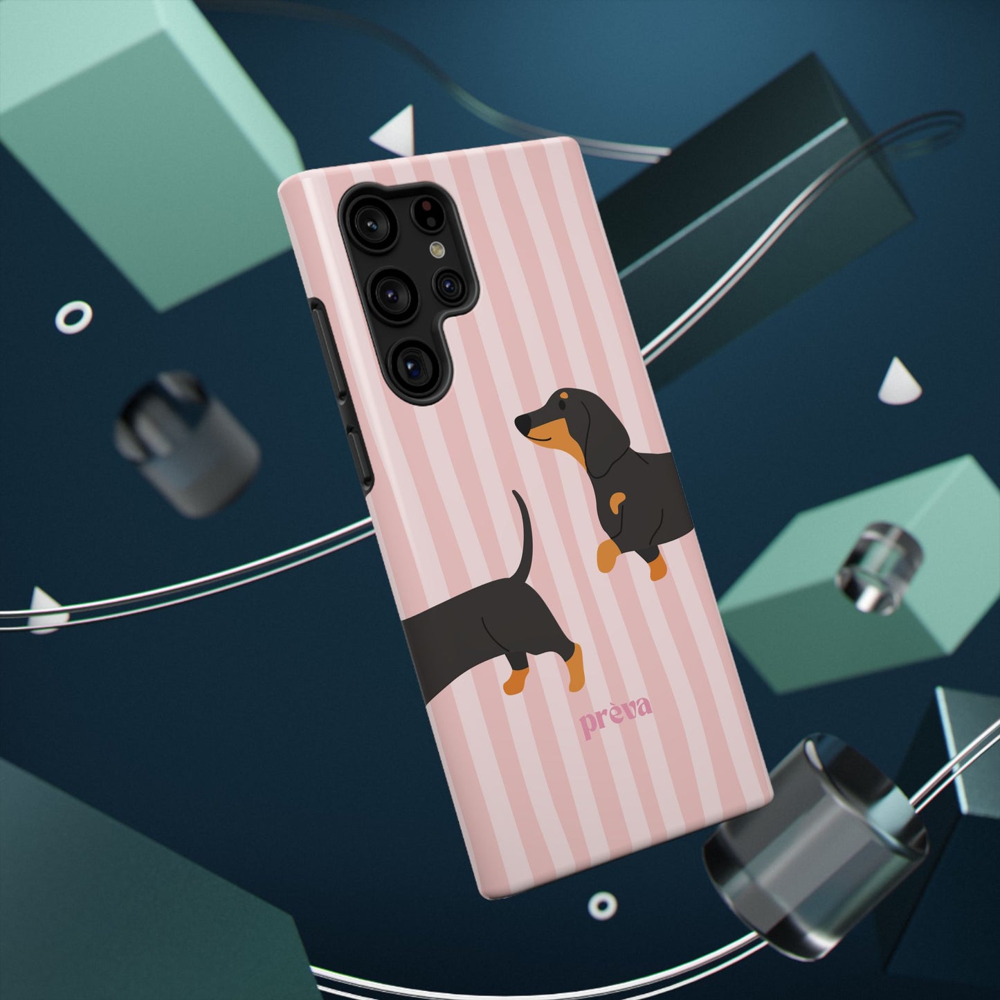 Dachshund Pink Stripes x Emberli Phone Case