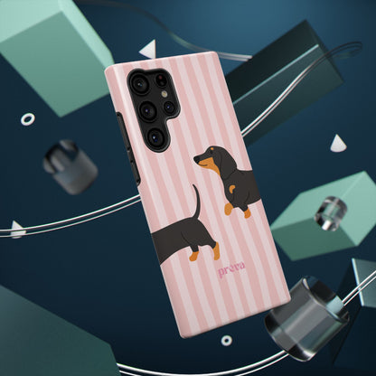 Dachshund Pink Stripes x Emberli Phone Case