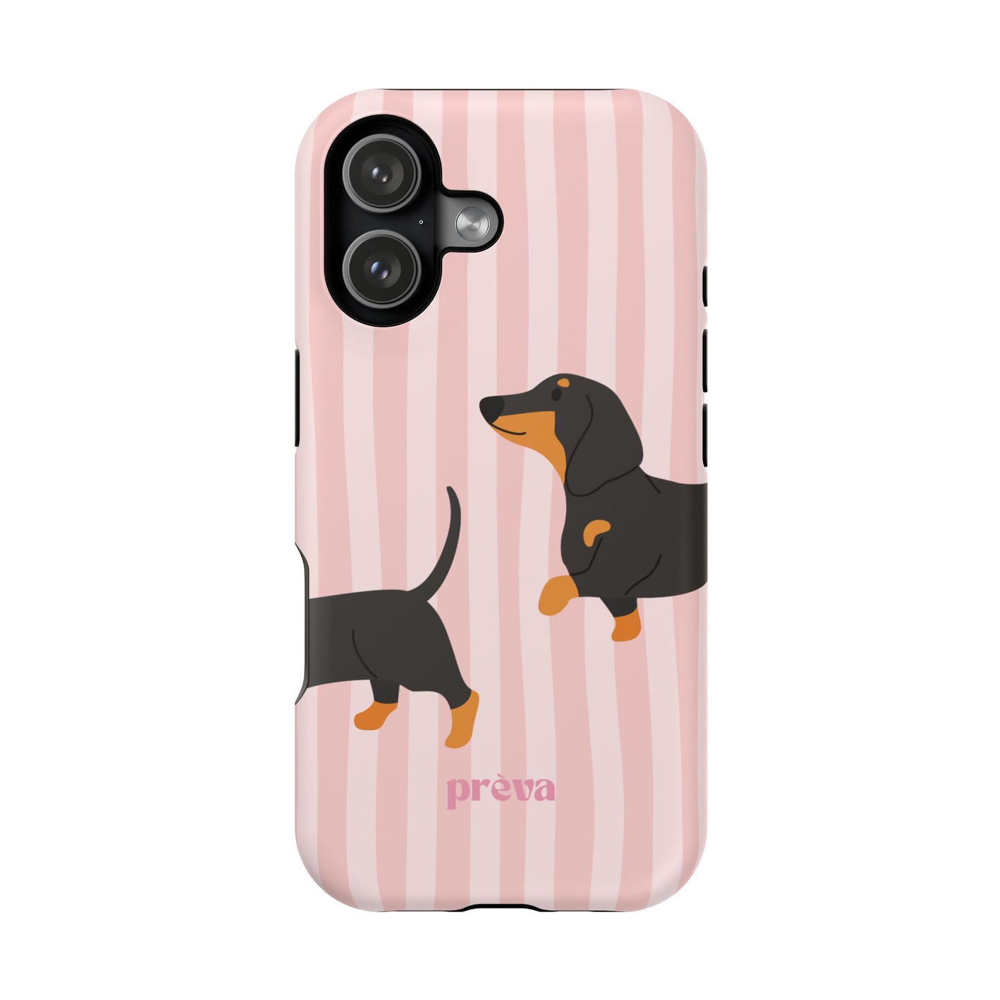 Dachshund Pink Stripes x Emberli Phone Case