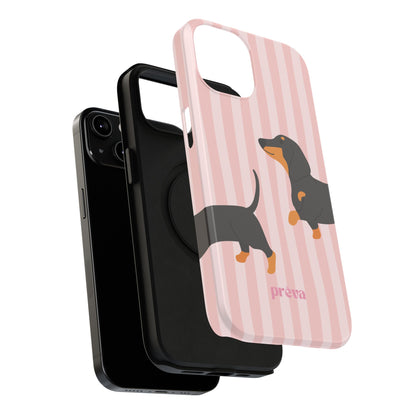 Dachshund Pink Stripes x Emberli Phone Case