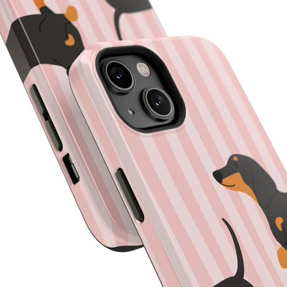 Dachshund Pink Stripes x Emberli Phone Case