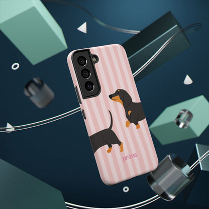 Dachshund Pink Stripes x Emberli Phone Case